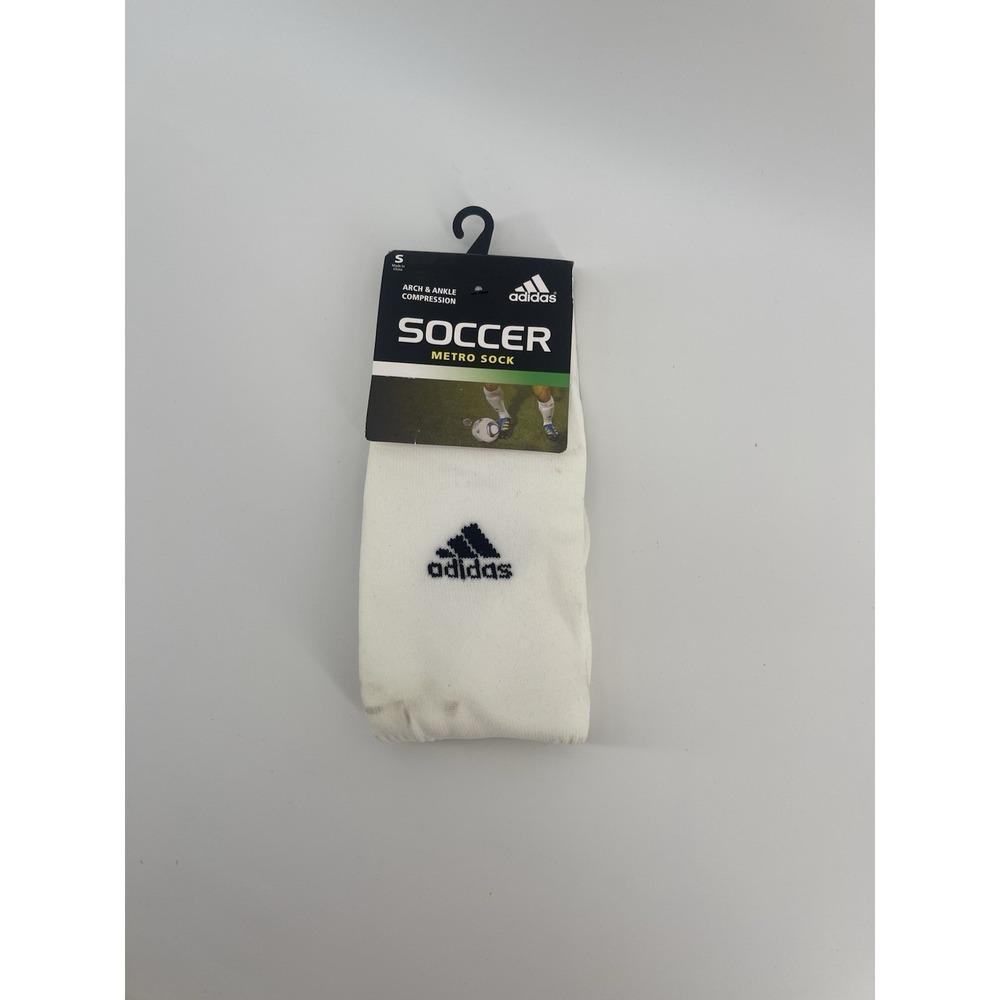 New Adidas Metro Soccer Socks, Size "S" 1 Pair, White . J.1